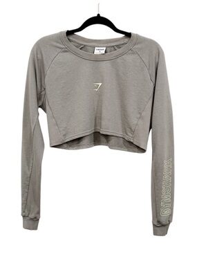 GYMSHARK Apollo Graphic Cropped Sweatshirt Smokey Gray Size Medium